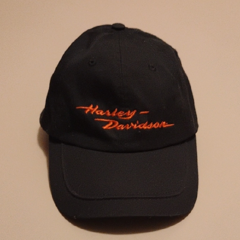 Vintage 2004 Harley-Davidson Black Embroidered Vibrant Orange Script Fits Most